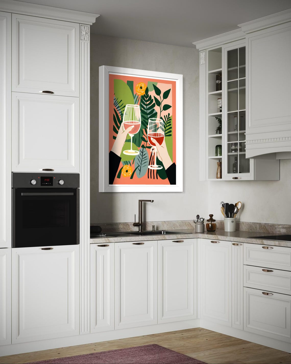 Cheers Botanical Wall Art Tropical Wine Illustration For Kitchen Or Bar Decor Modern Botanical Artwork With Pink And Green - Image 5