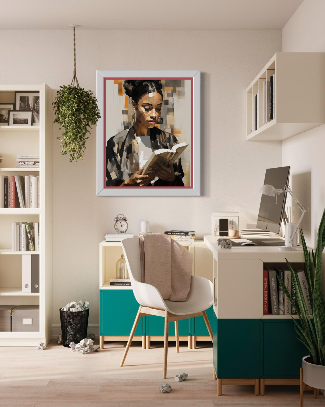Black Woman Reading Book Muted Tones Painterly Portrait Art Print - Image 6