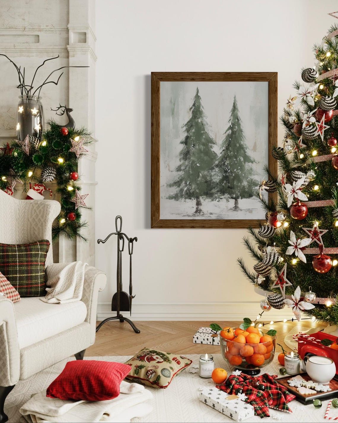 Two Snowy Evergreen Christmas Trees Rustic Winter Forest Poster - Image 7