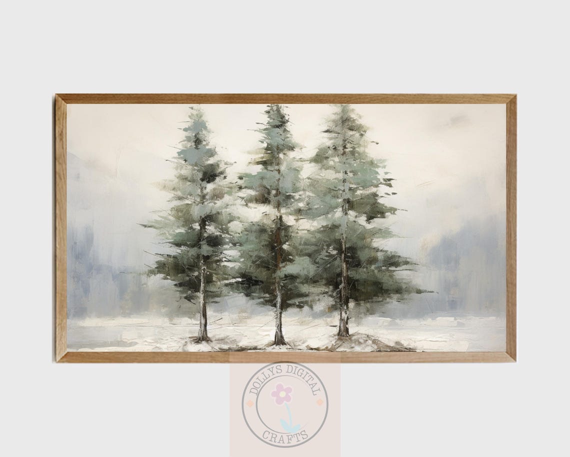 Snowy Pine Trees Misty Winter Forest Minimalist Nature Art Poster