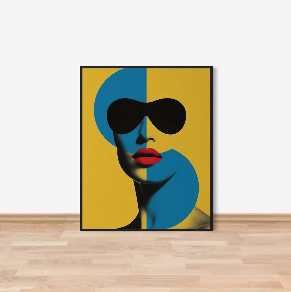 Pop Art Woman Face With Yellow Blue Split and Red Lips Art Poster - Image 7