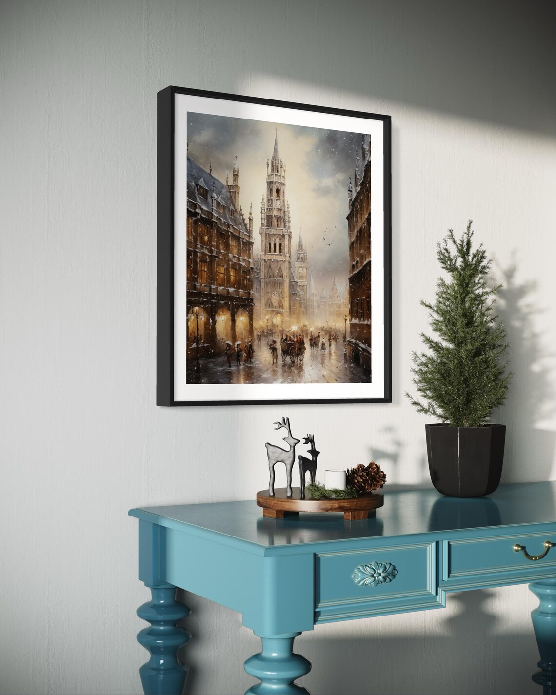 Snowy Old European City Gothic Cathedral Winter Street Scene Poster - Image 4