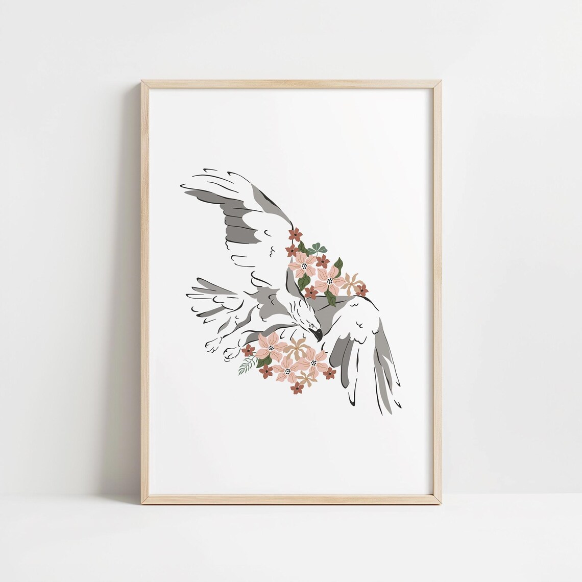 Bohemian Hawk In Flight Blossom Floral Botanical Bird Poster