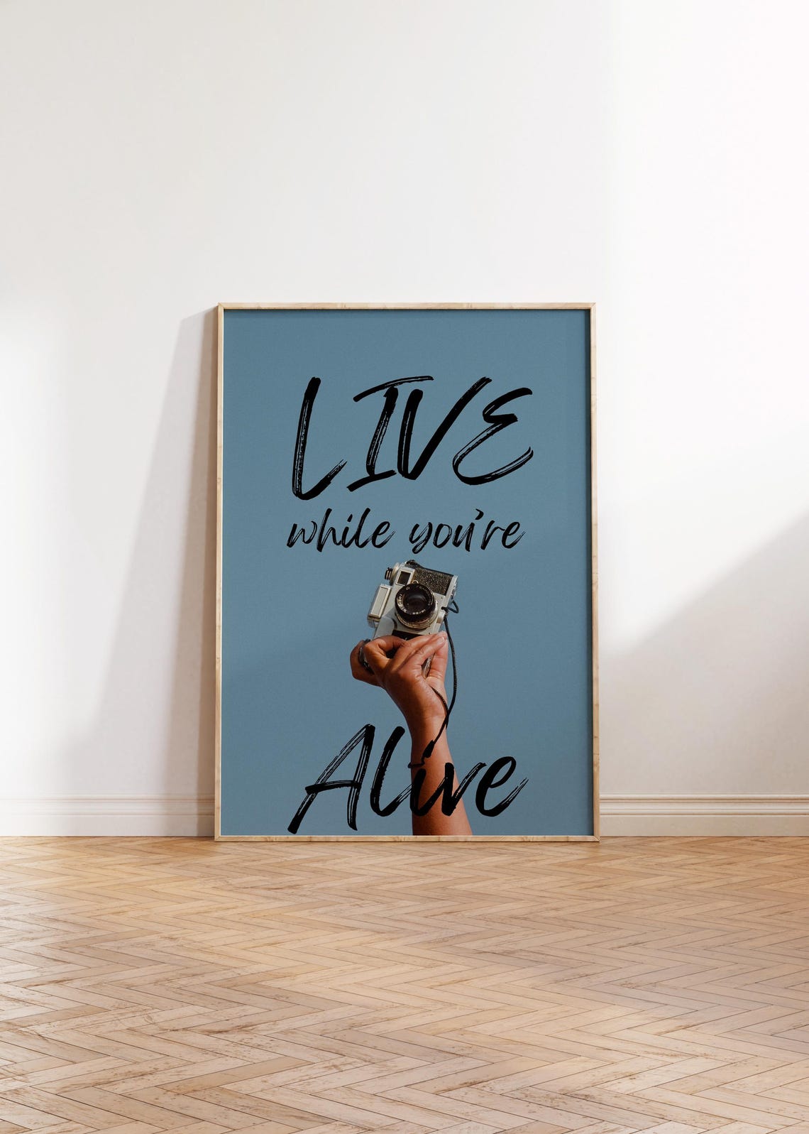 Live While You Are Alive Vintage Camera Motivational Typography Poster - Image 3