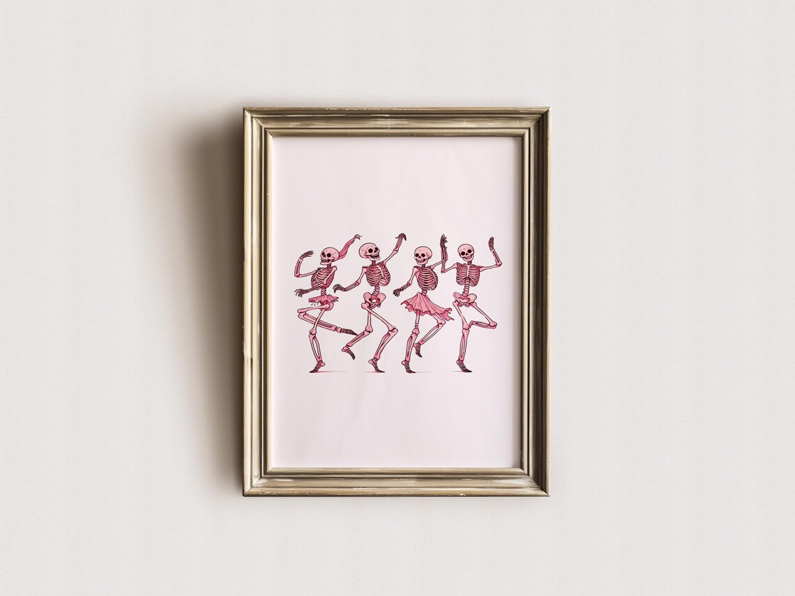 Pink Dancing Skeletons In Tutus Halloween Coquette Fun Art Poster - Image 3