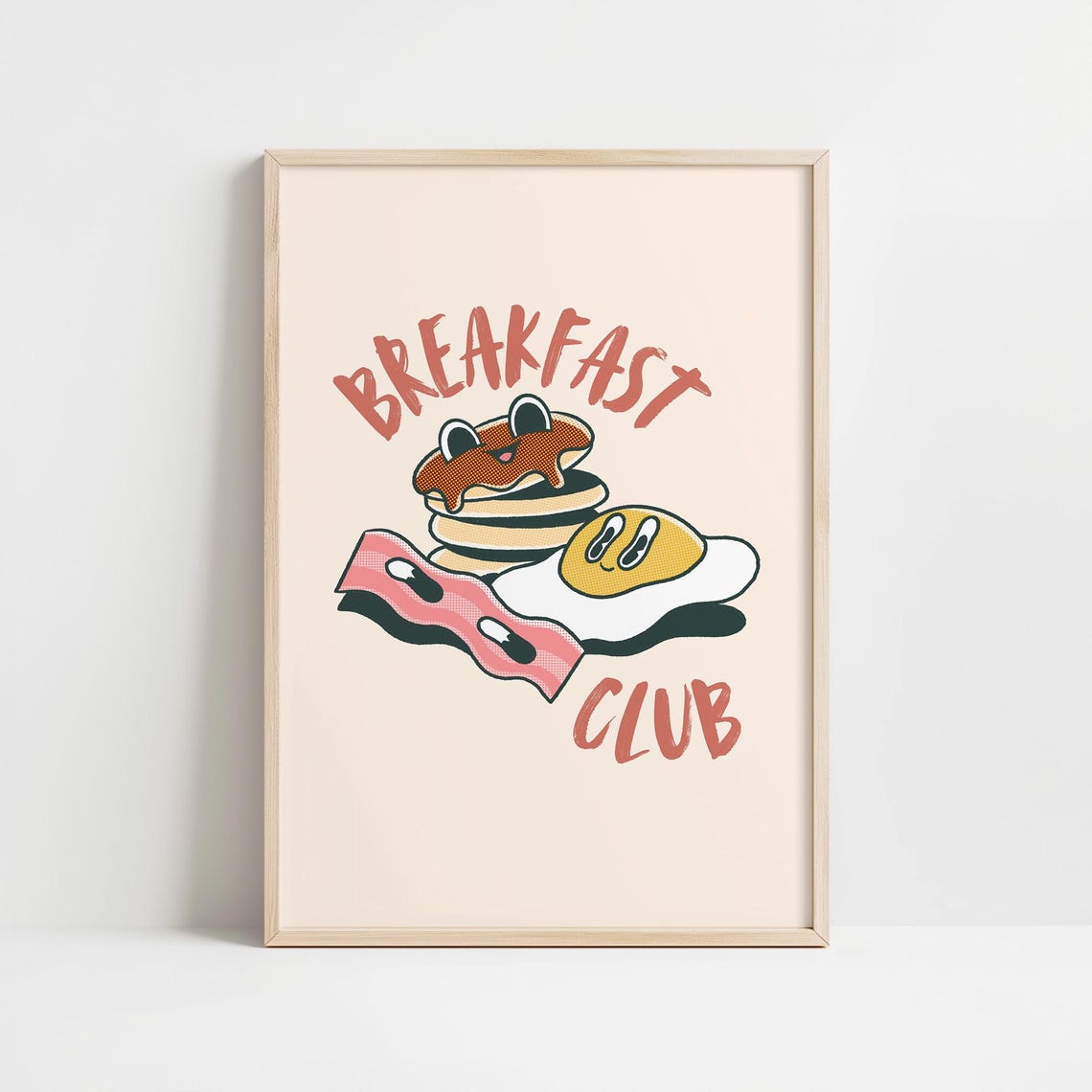 Breakfast Club Cute Smiling Pancakes Bacon Eggs Kitchen Art Poster