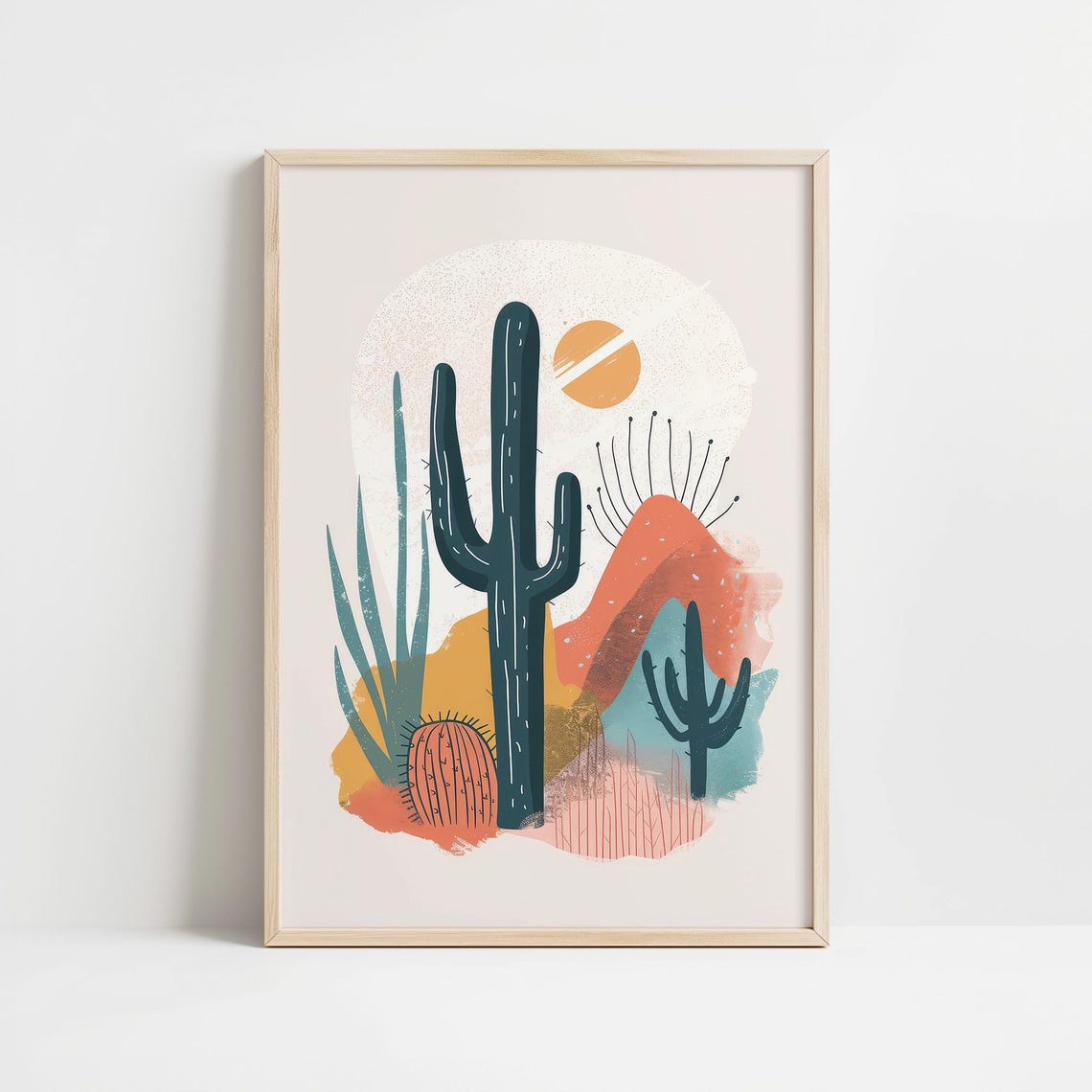 Saguaro Cactus Desert Coral Hills Minimalist Boho Decor Poster