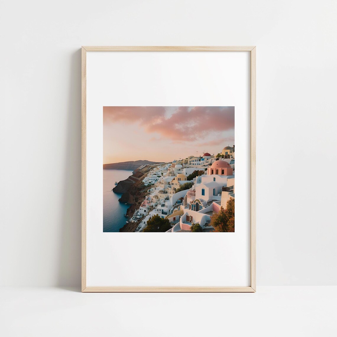 Santorini Blue Dome Church Golden Sunset Minimalist Square Print