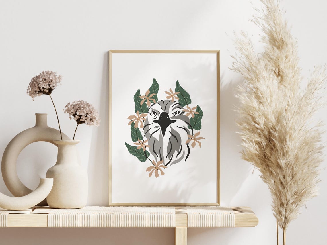 Bohemian Hawk Head Portrait Floral Botanical Wildlife Poster - Image 3