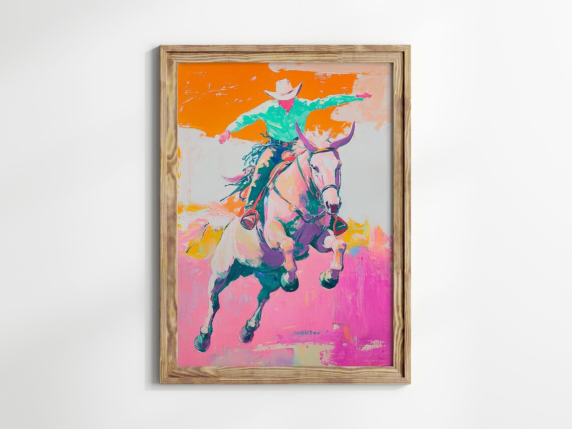 Colorful Cowboy Rodeo Rider Bucking Horse Pop Art Style Poster - Image 3