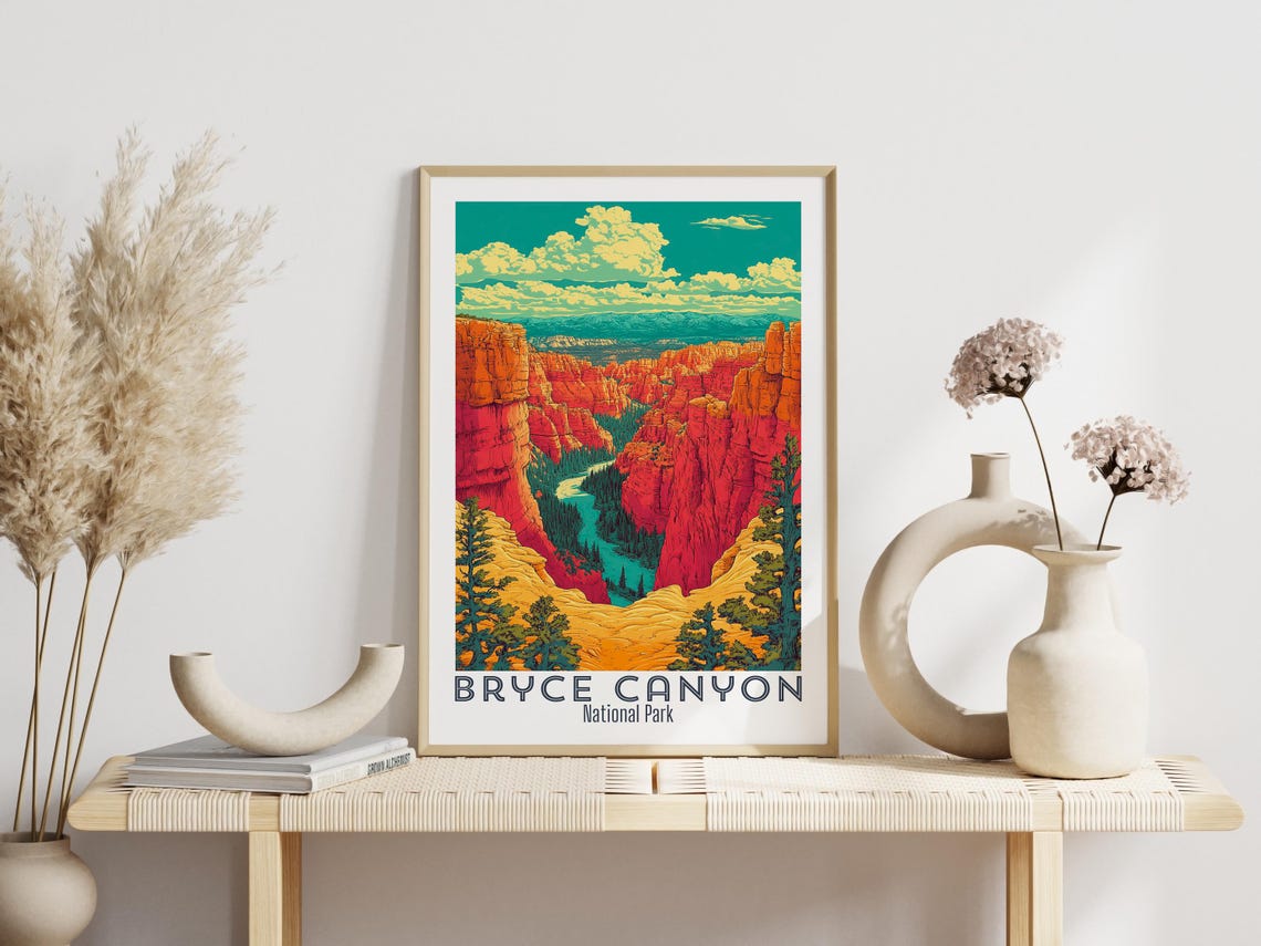 Bryce Canyon National Park Red Hoodoo Canyon Turquoise Poster - Image 3