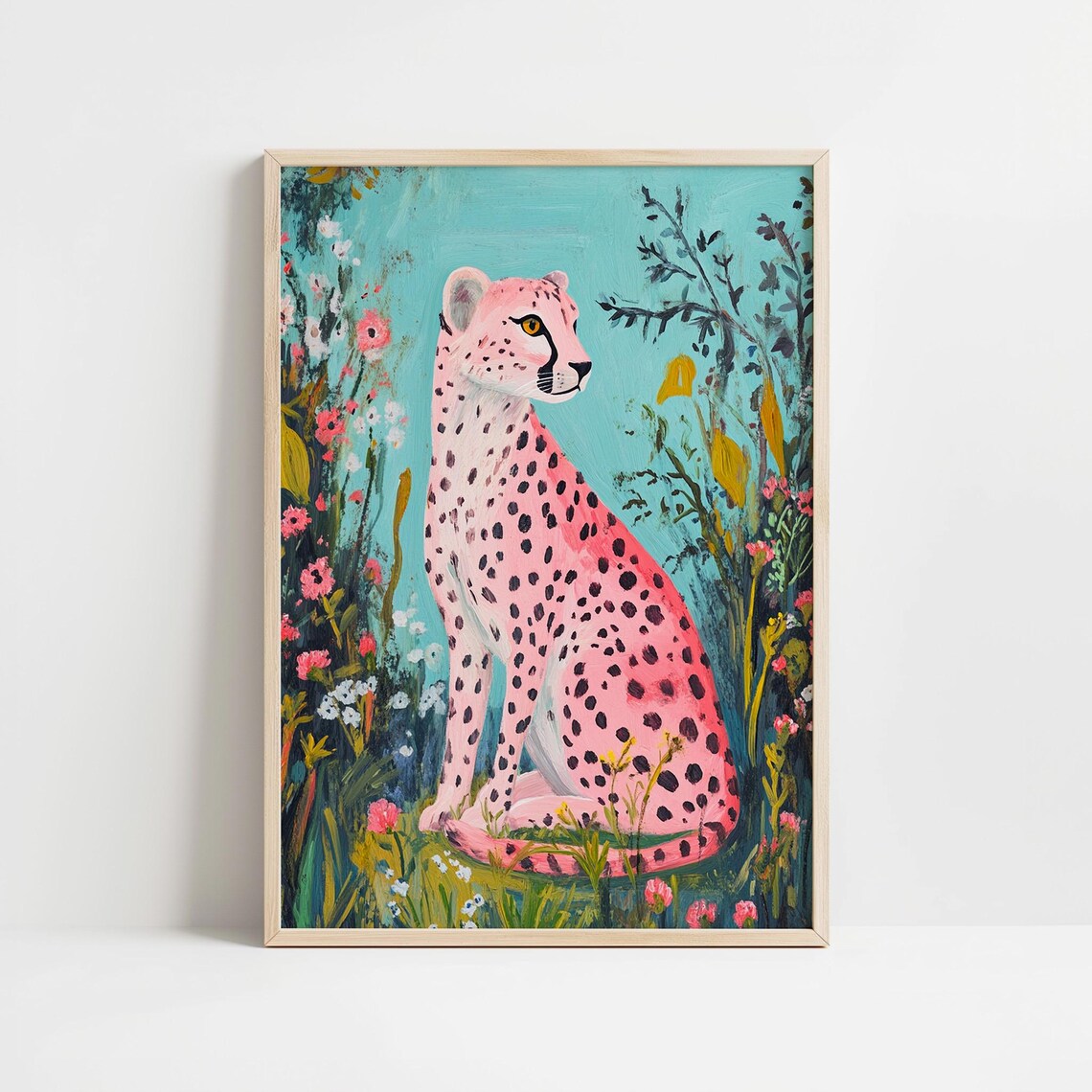 Pink Cheetah Maximalist Nursery Art Print