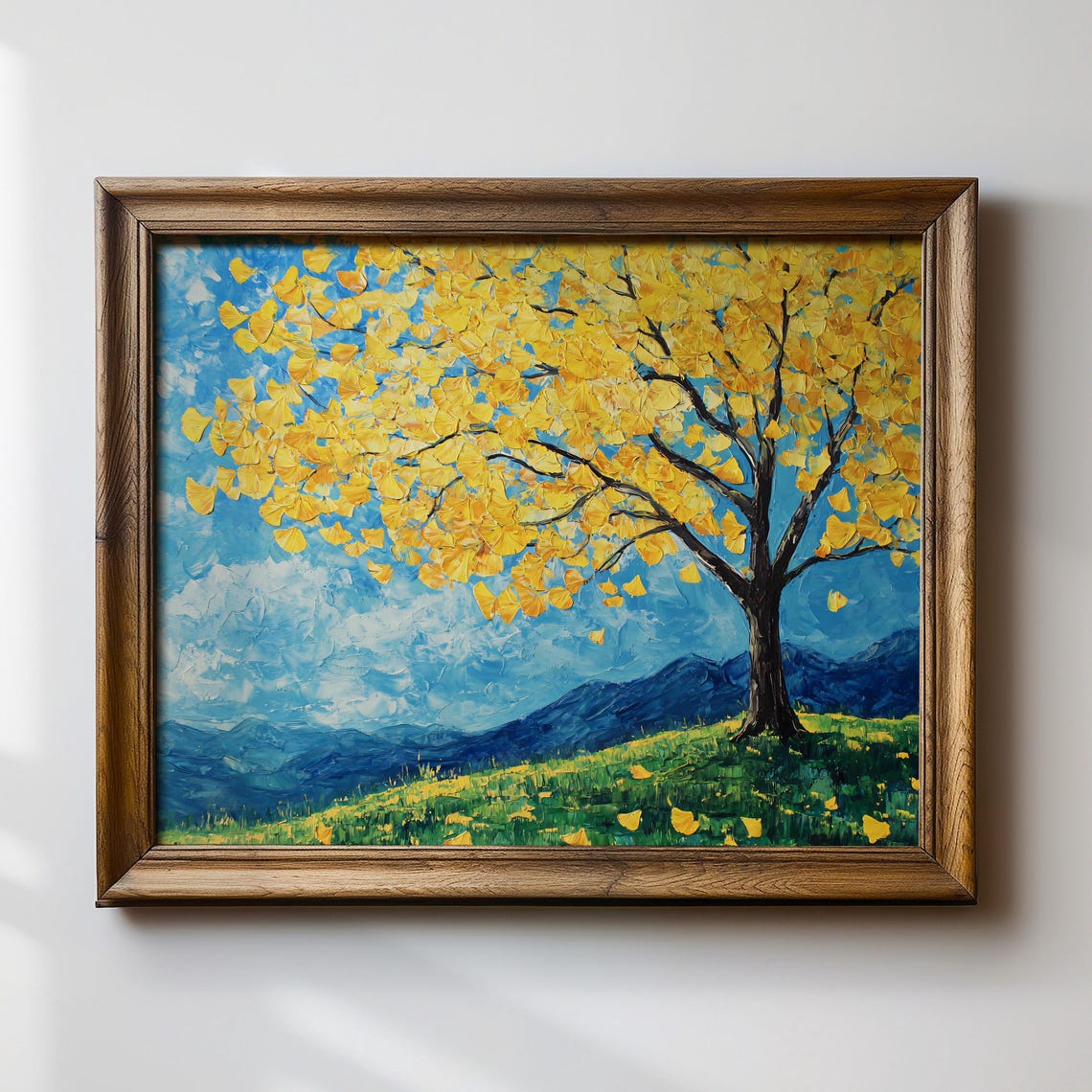 Golden Ginkgo Tree Impressionist Blue Sky Autumn Landscape Poster
