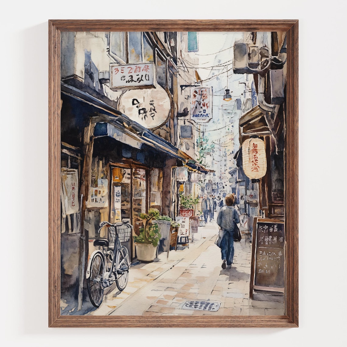 Tokyo Alleyway Watercolor with Bicycle and Shop Signs Poster - Image 3