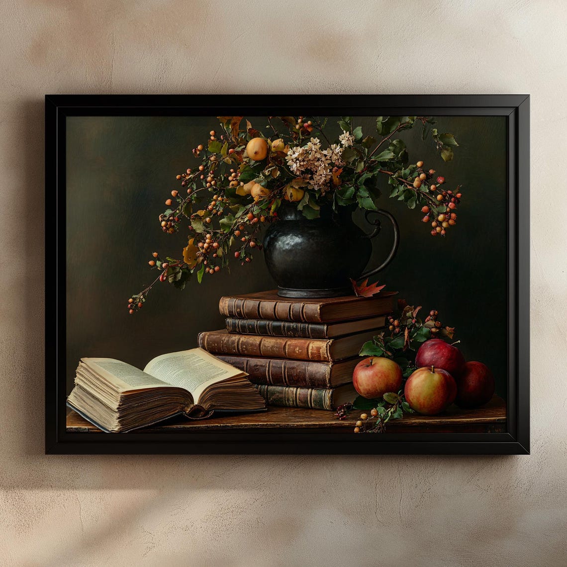 Antique Book Stack With a Berry Pitcher Rustic Still Life Poster - Image 2