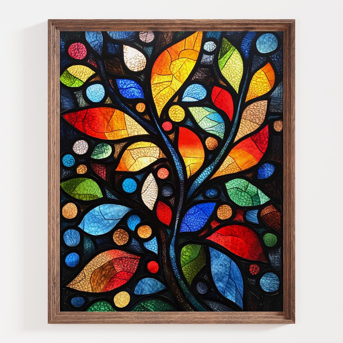 Stained Glass Tree of Life Colorful Radiant Mosaic Leaves Wall Art - Image 3