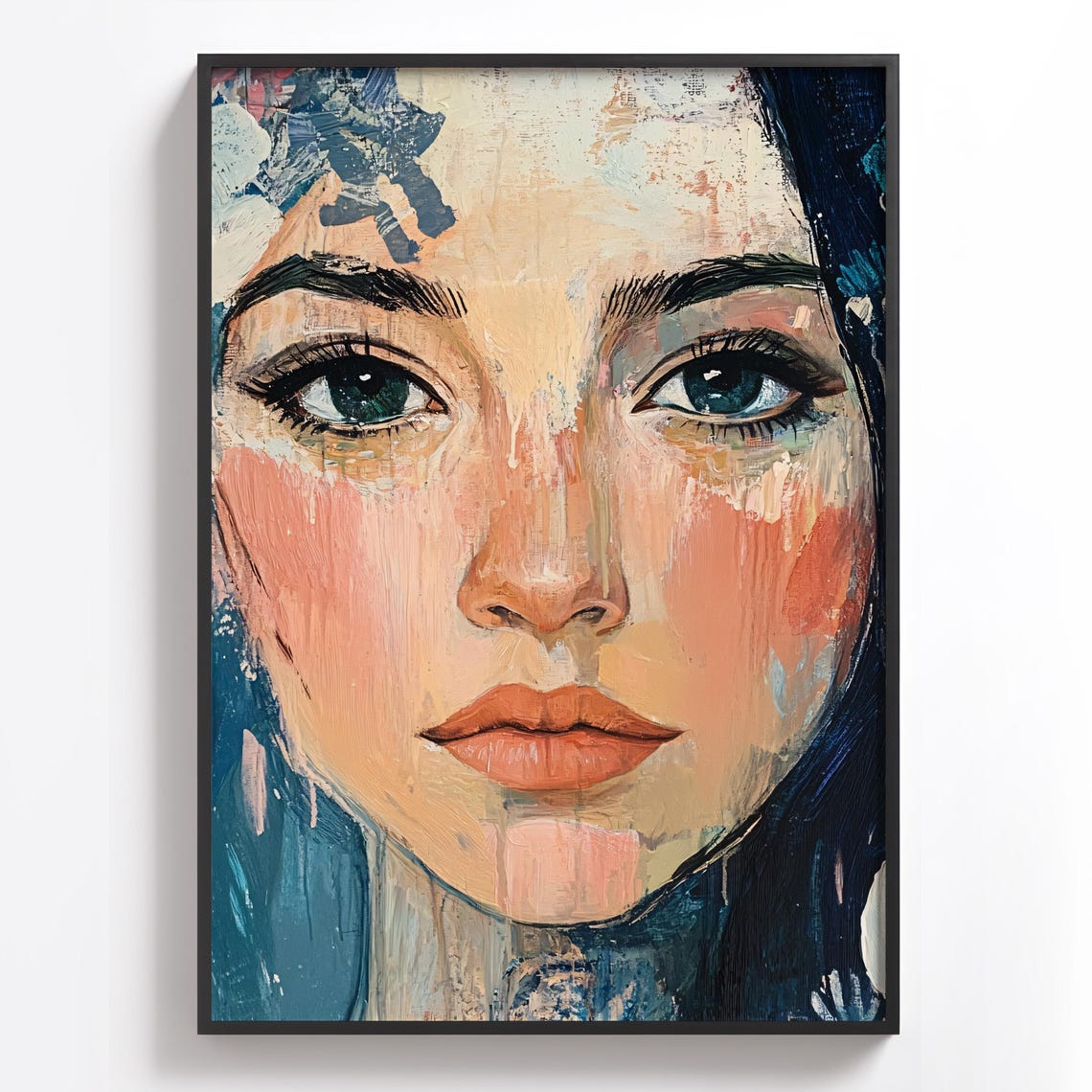 Expressive Woman Face Abstract Modern Portrait Painting Scene Poster - Image 3