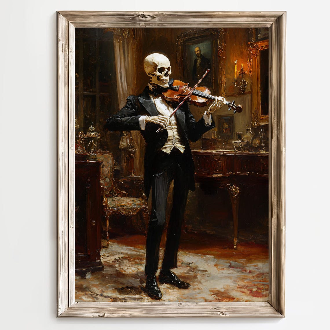 Elegant Skeleton Violinist in a Tuxedo Gothic Oil Painting Poster - Image 2