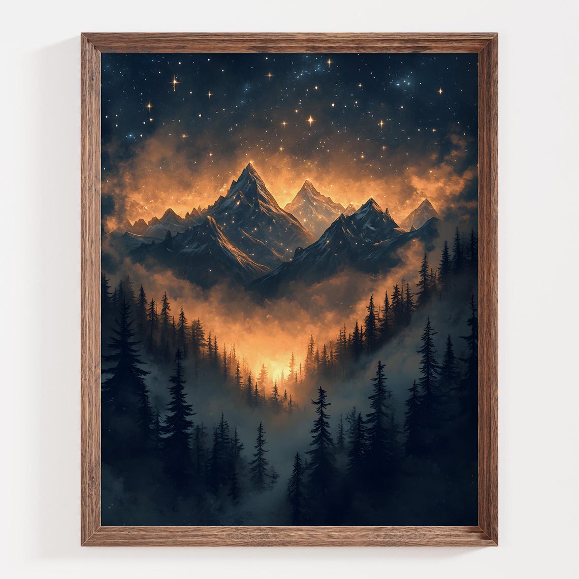 Starry Night Mountain Peaks Glowing Forest Celestial Scene Poster - Image 3