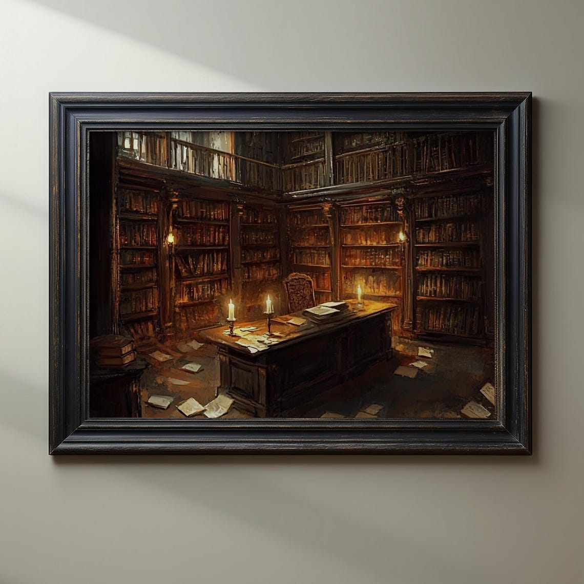 Vintage Library Candlelit Study Gothic Decor Dark Academia Art Book Lover Print Home Library Art Fantasy Room Decor Literary Wall Art - Image 3