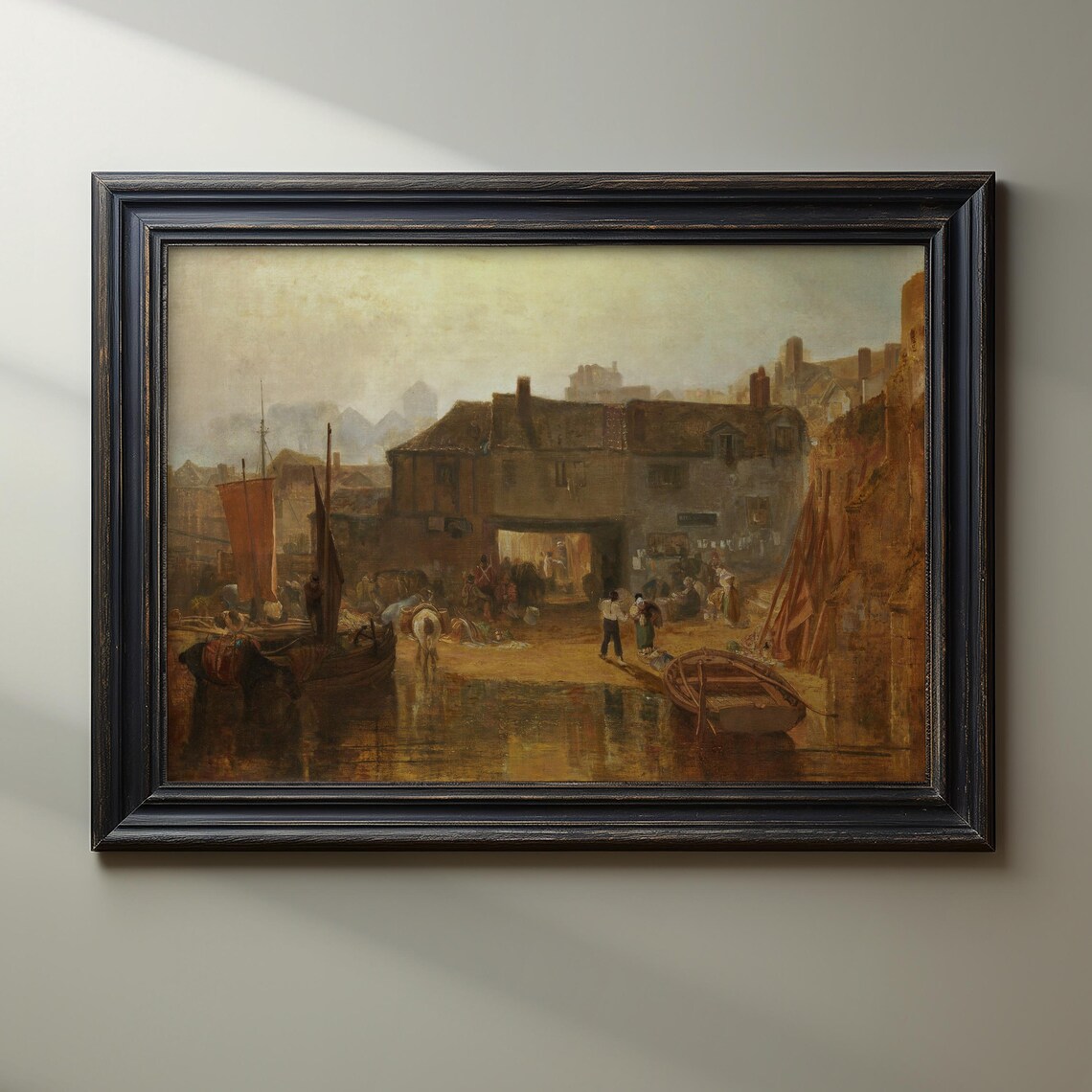 Romantic Harbor Scene with Fishing Boats at Sunrise Classic Poster - Image 3