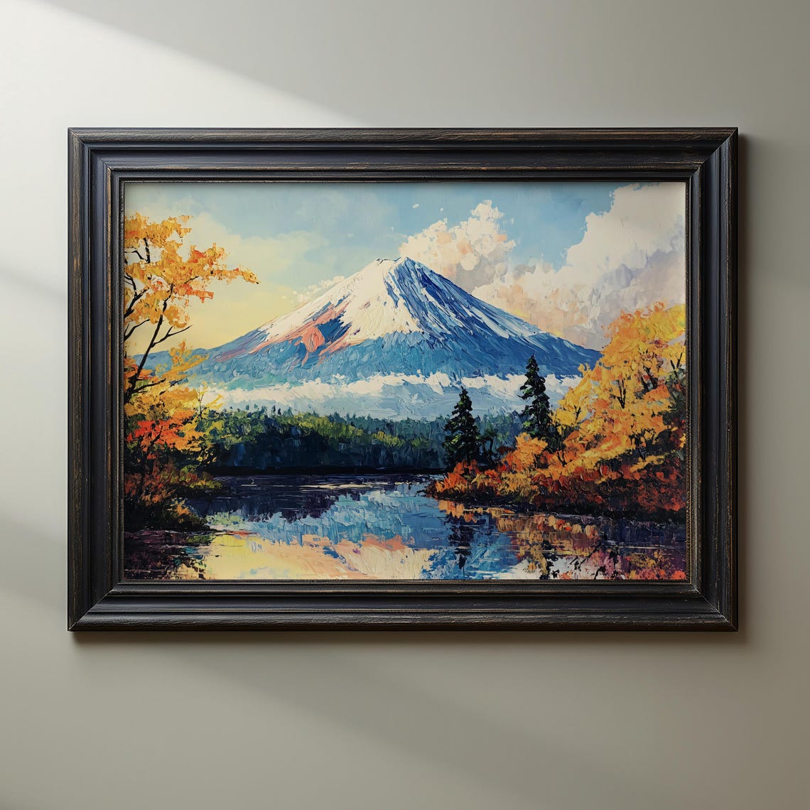 Mount Fuji Autumn Foliage Snow Capped Lake Reflection Scene Poster - Image 3