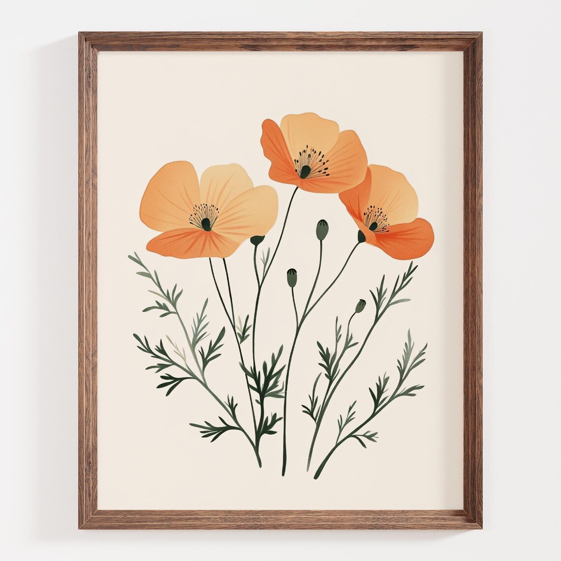 Orange California Poppy Flowers Minimalist Botanical Scene Poster