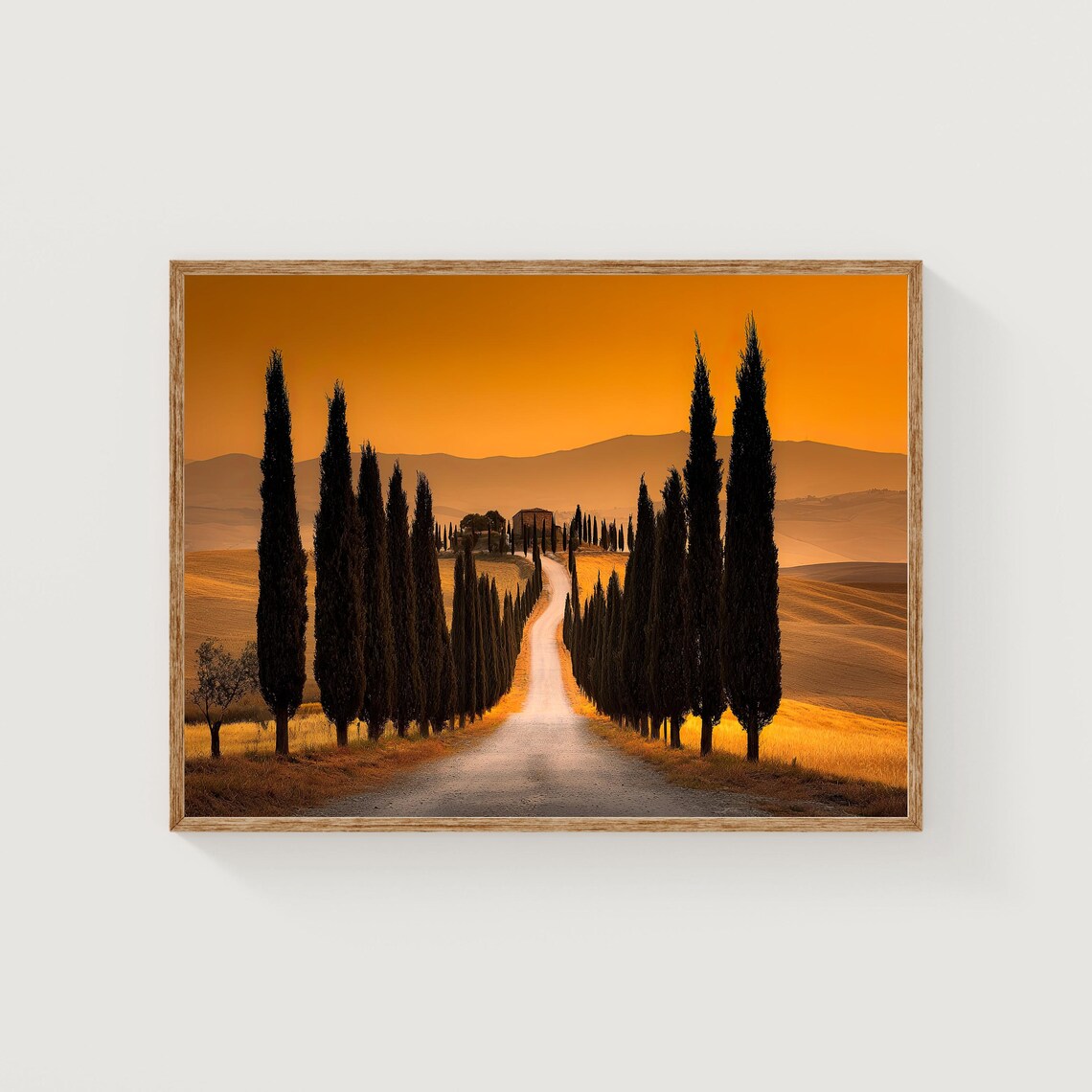 Tuscany Sunset Cypress Road Italian Countryside Golden Print