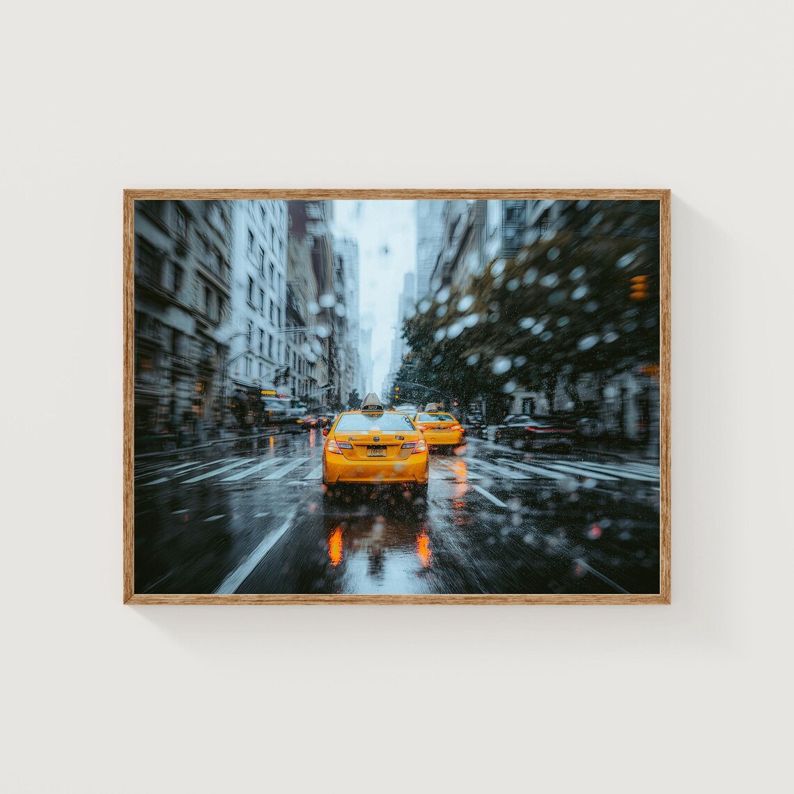 Rainy Manhattan Street With Yellow Taxis And Glowing Lights Photography Print