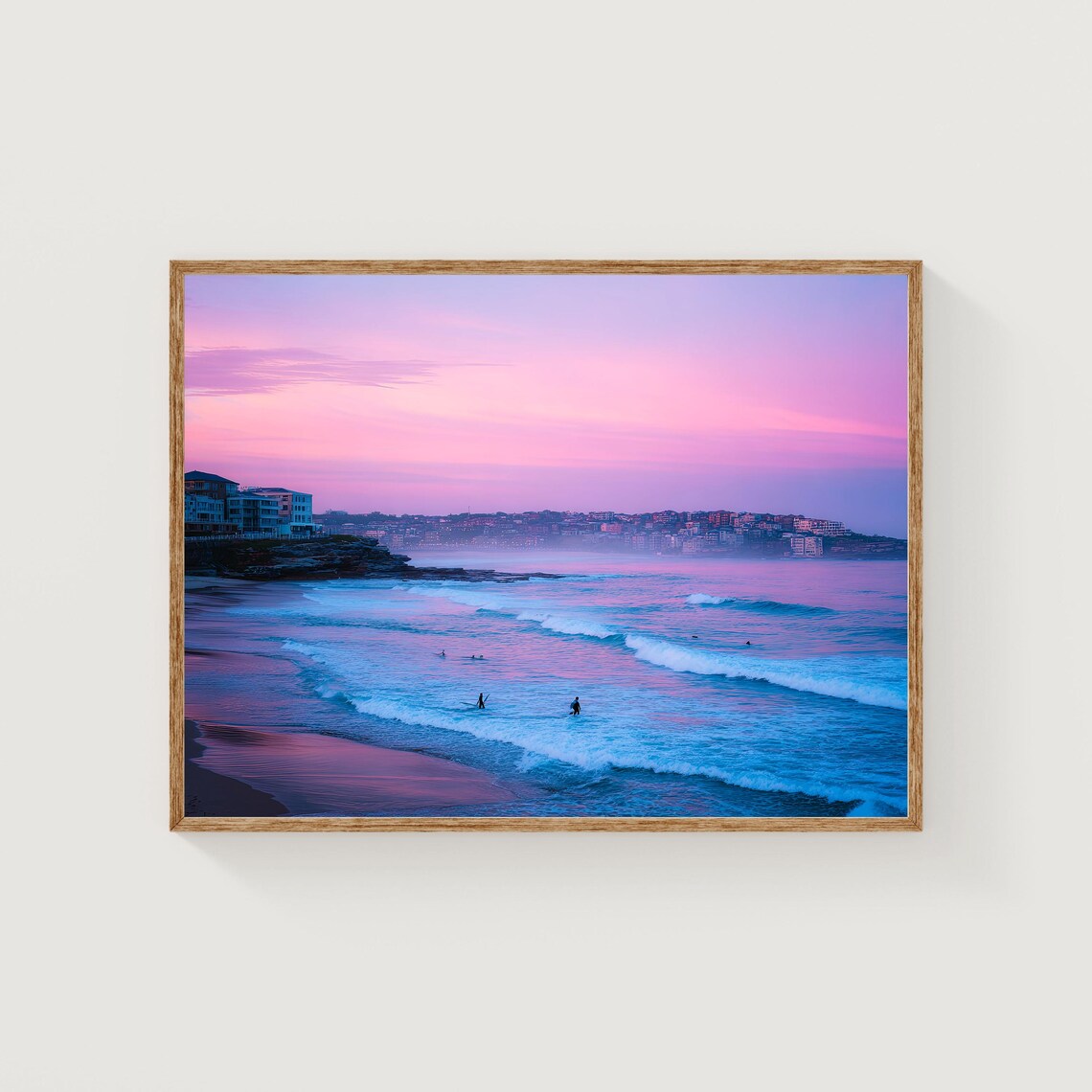 Bondi Beach Coastal Town Sunrise Surfers Pink Sky Sydney Wall Art