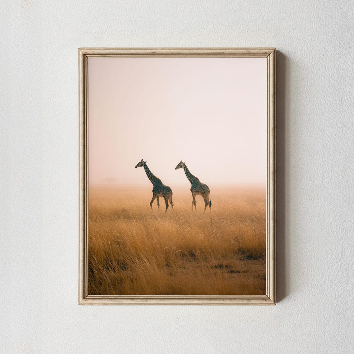 Twin Giraffes Golden Sunrise Minimalist Safari Plains Wall Art