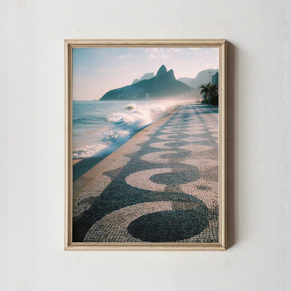 Rio de Janeiro Copacabana Promenade Sunrise Beach Poster Art
