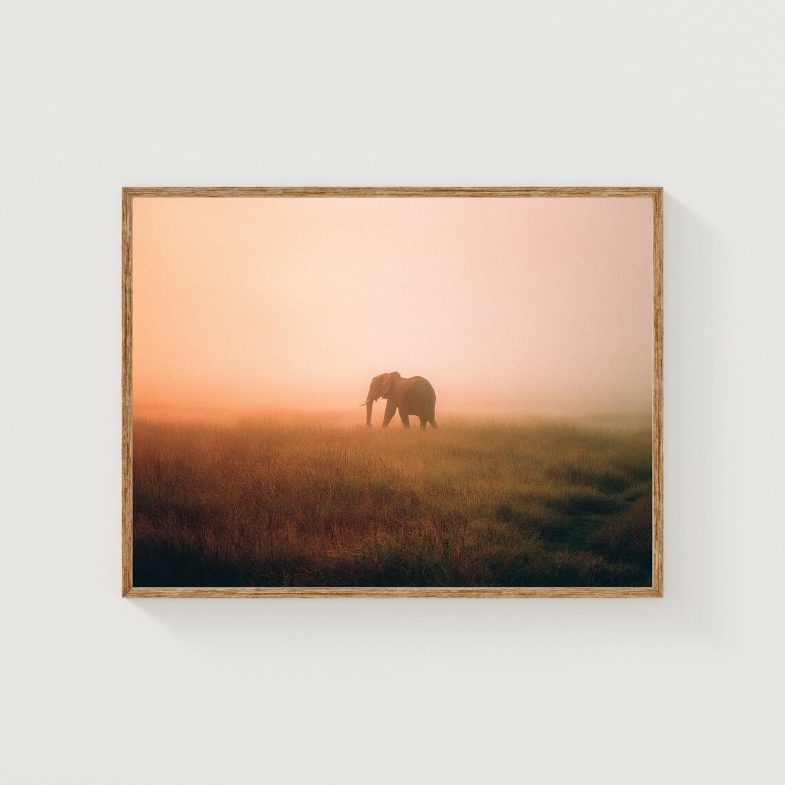 African Elephant Silhouette Golden Savanna Sunrise Safari Poster