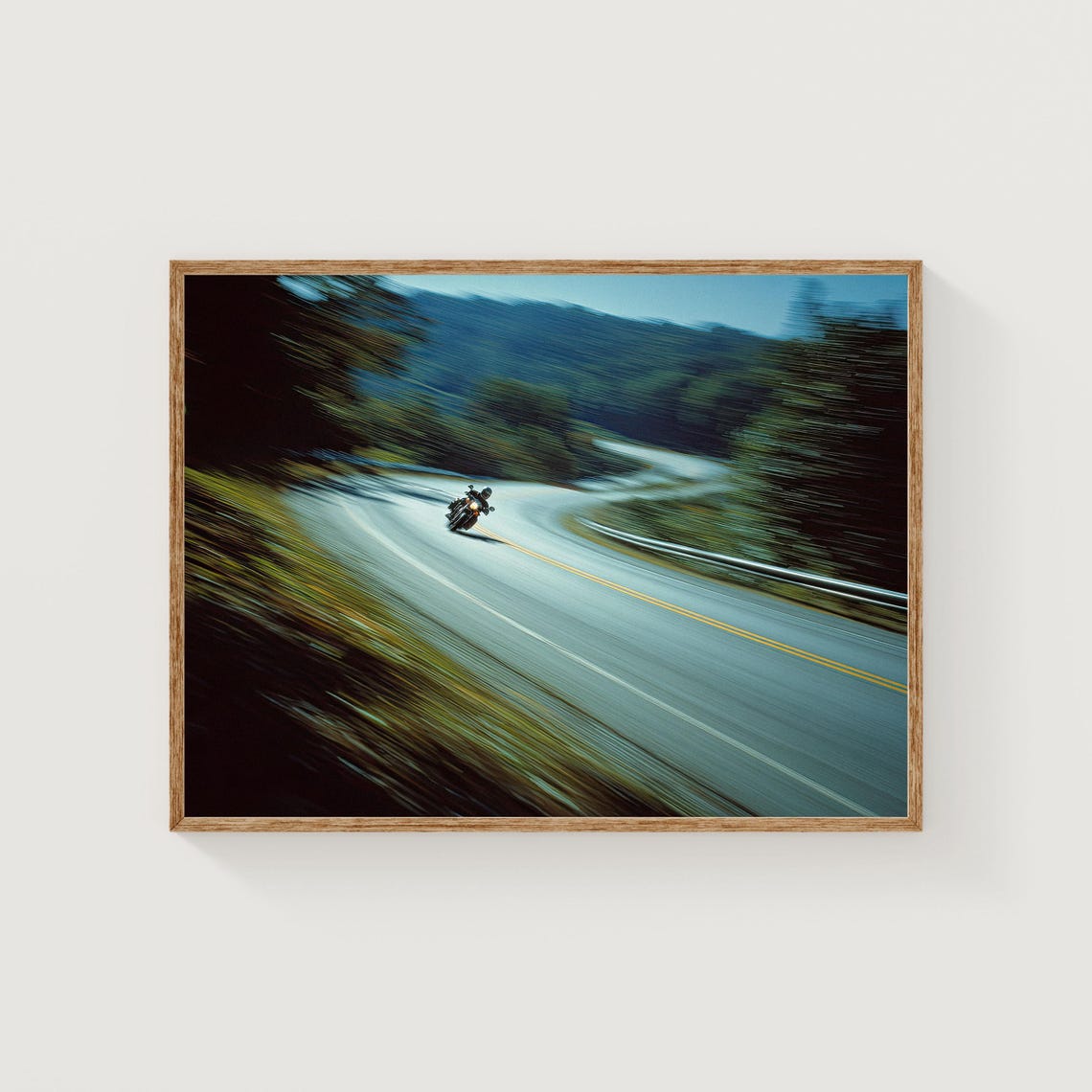 Motorcycle Speeding Down Winding Mountain Road Motion Blur Wall Art