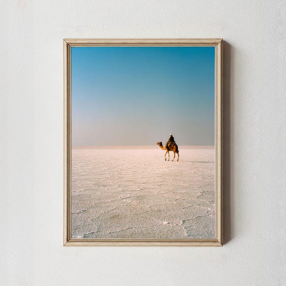 Salt Desert Camel Rider Minimalist Photography Print