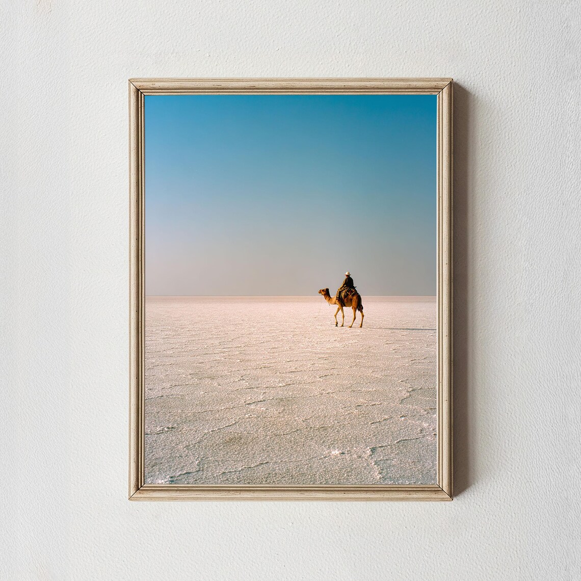 Camel Rider Crossing Vast Salt Desert Minimalist Photography Poster