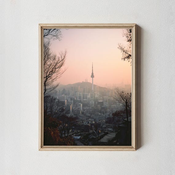 Seoul Sunset Skyline Print Namsan Tower Korea Cityscape