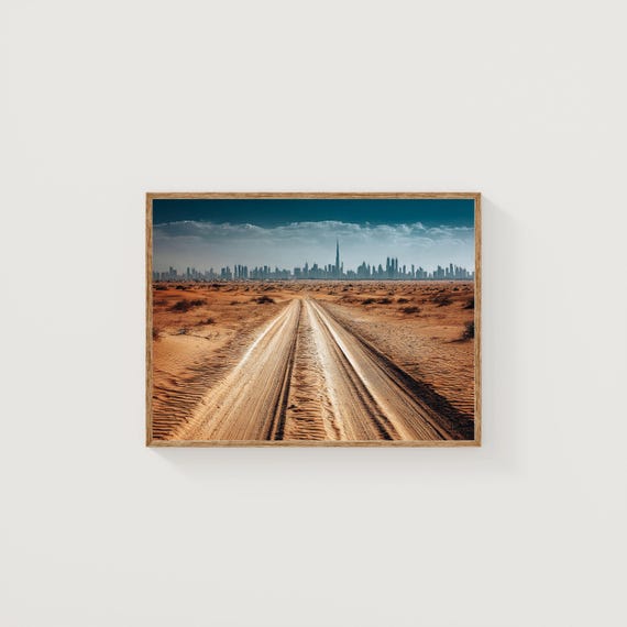 Dubai Desert Road Print Burj Khalifa Skyline Fine Art Decor