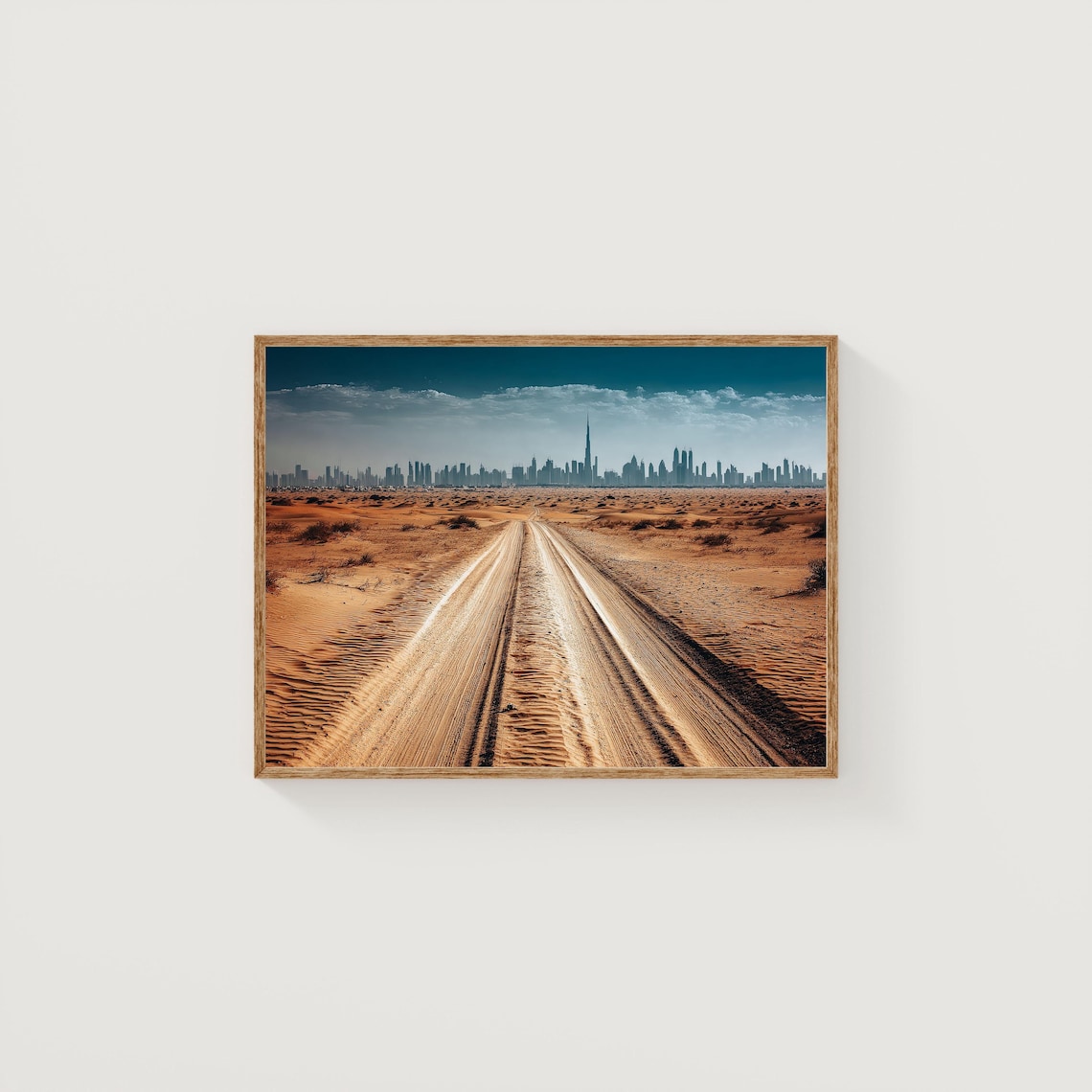 Dubai Desert Road Skyline Burj Khalifa Modern Photography Poster