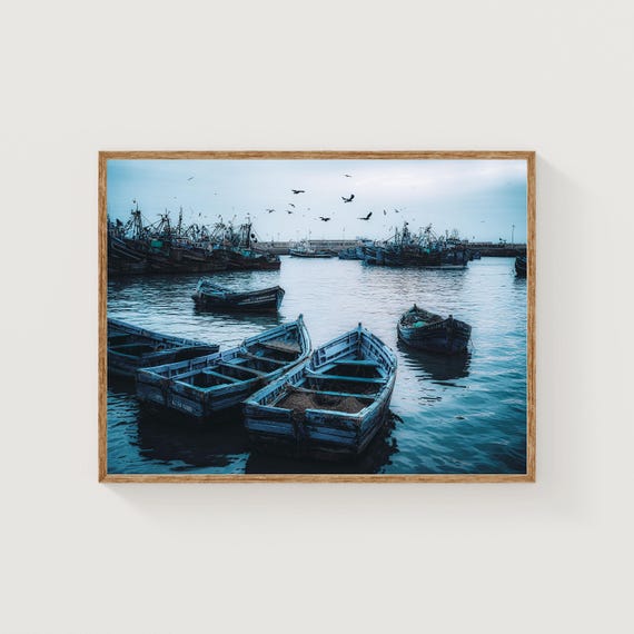 Essaouira Morocco Print Blue Fishing Boats Coastal Wall Art