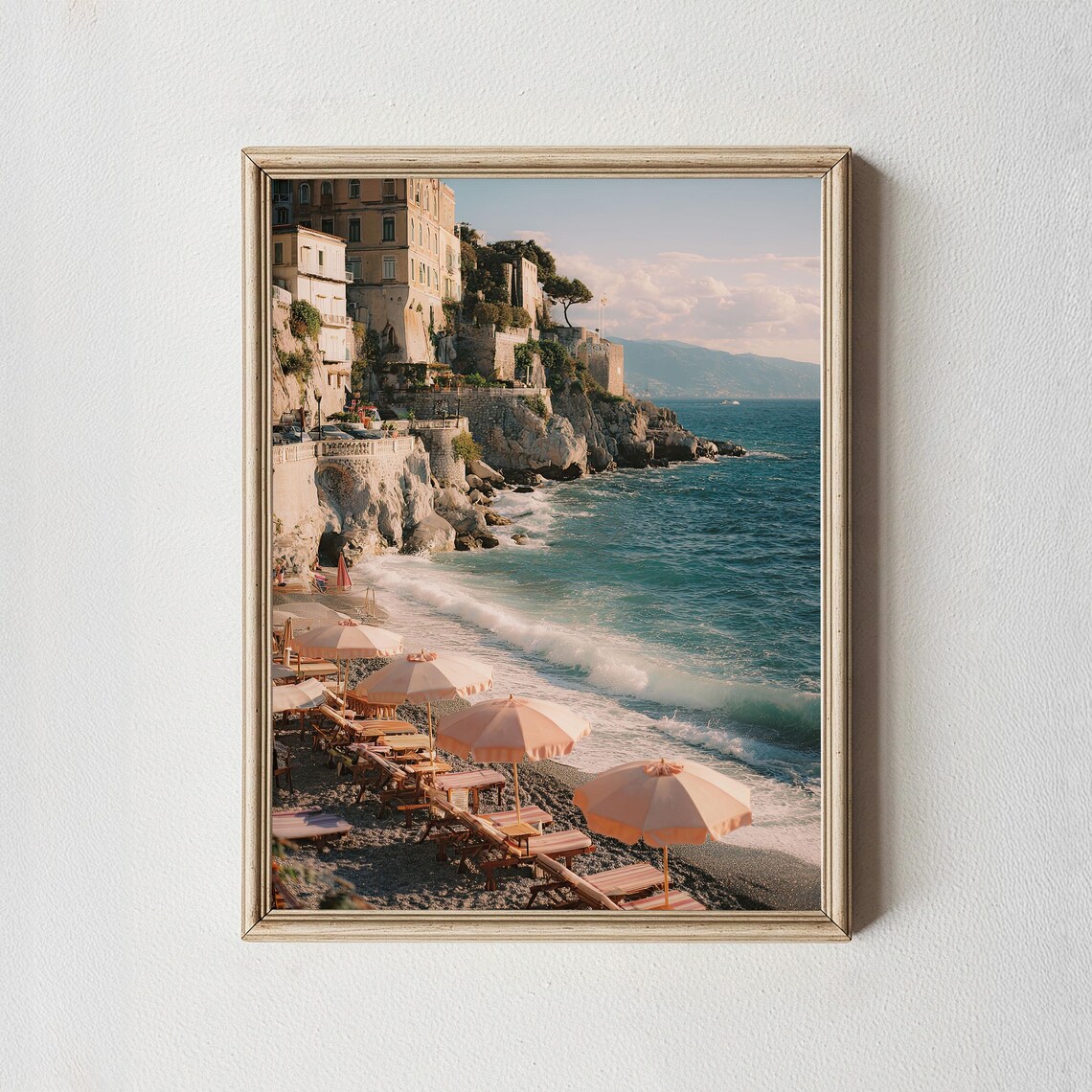 Amalfi Coast Italy Beach Umbrellas Turquoise Sea Coastal Print
