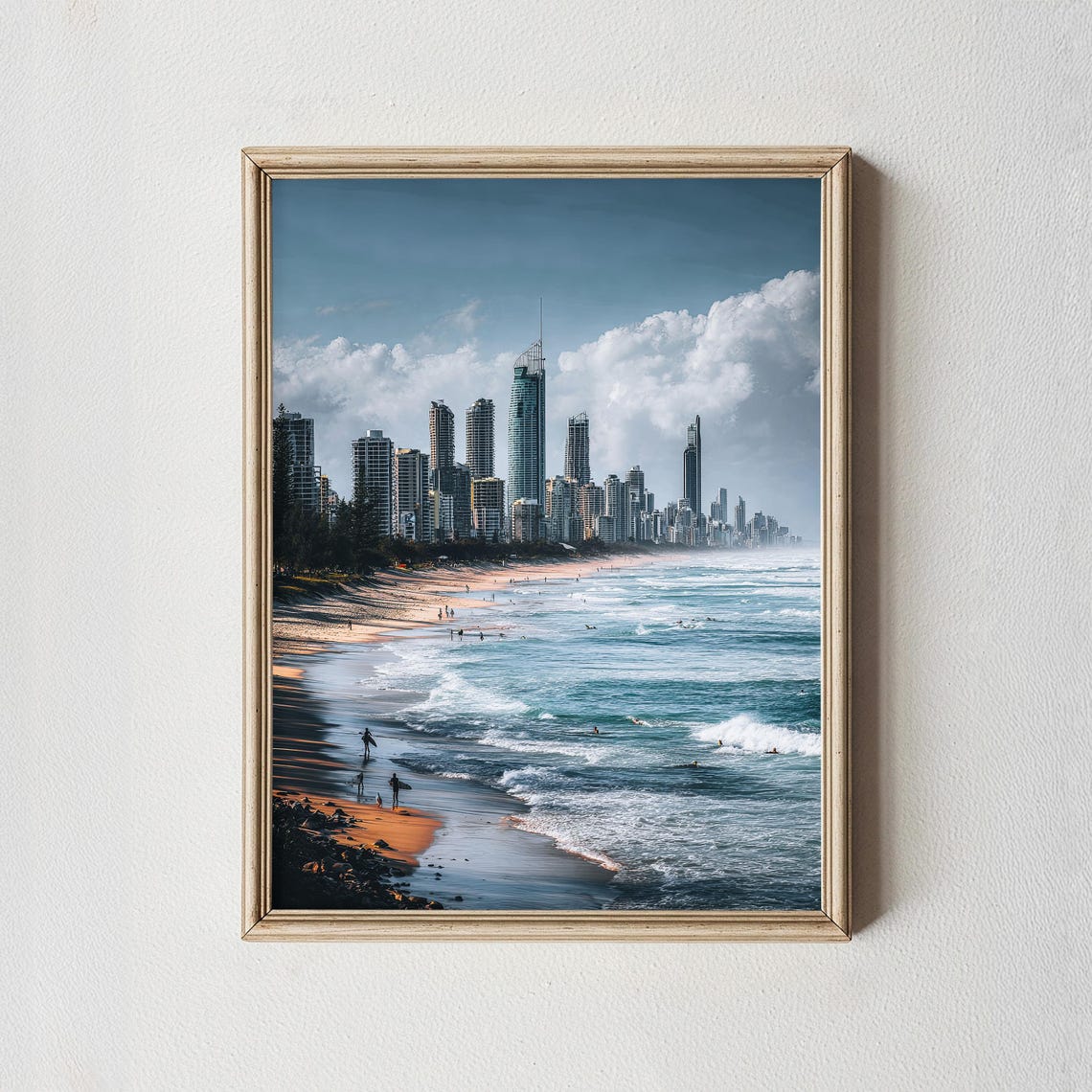 Gold Coast Australia Beach Skyline at Sunset Surf Photography Poster