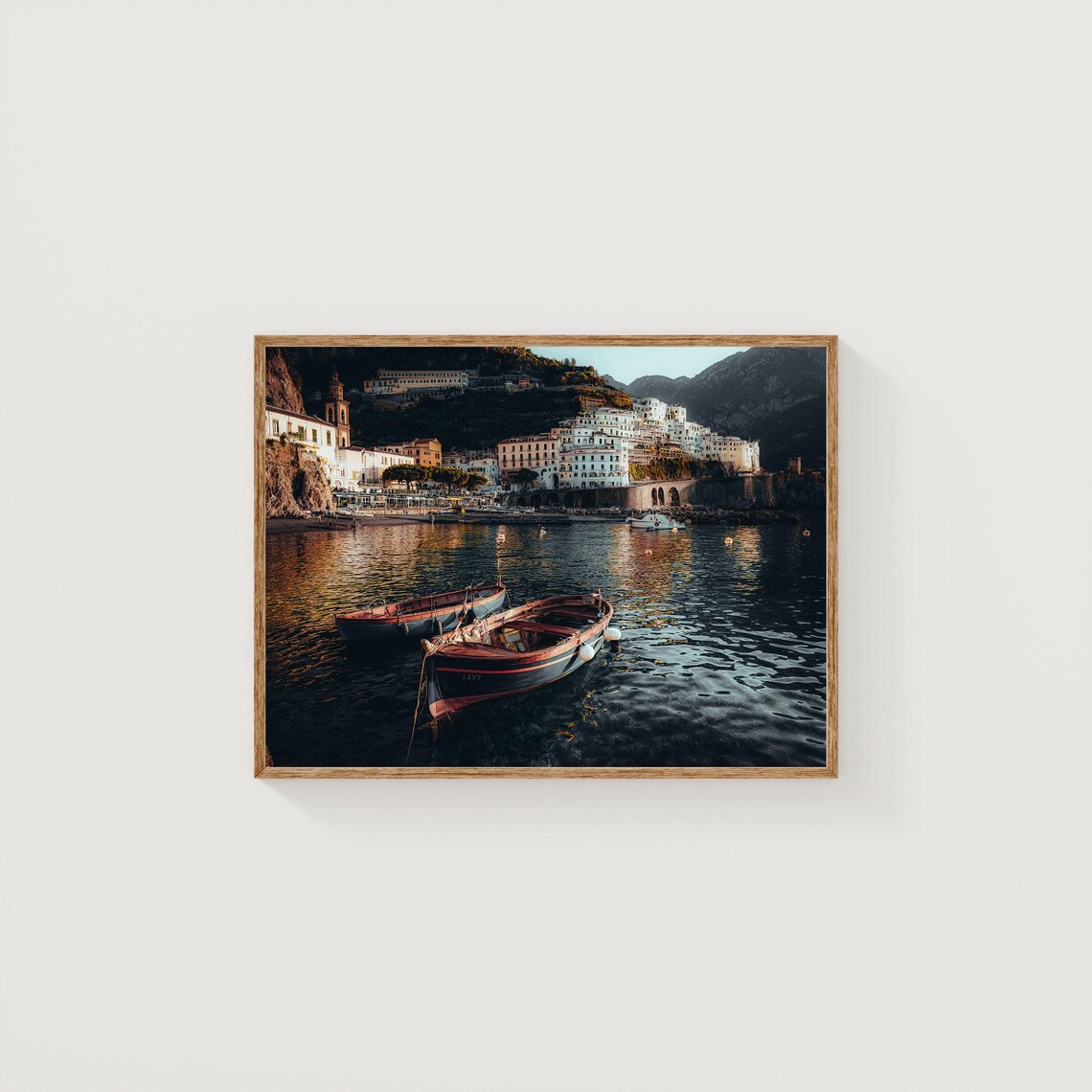 Italian Coastal Fishing Village Boats Golden Hour Art Poster