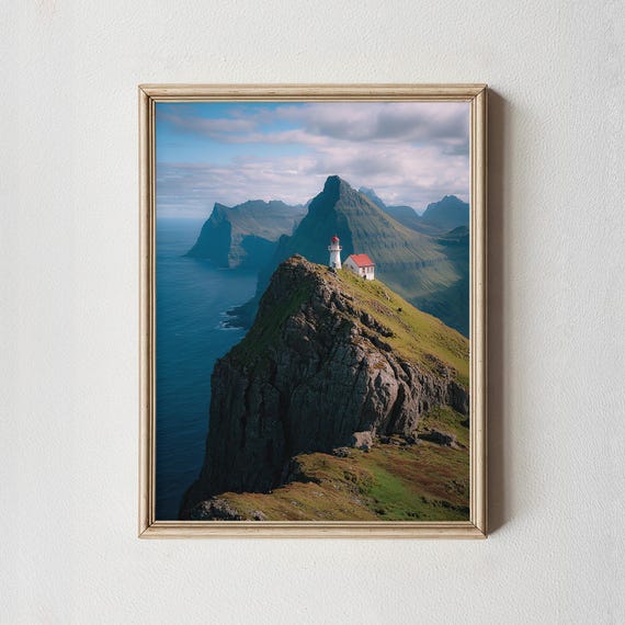 Kallur Lighthouse Print Faroe Islands Coastal Wall Art