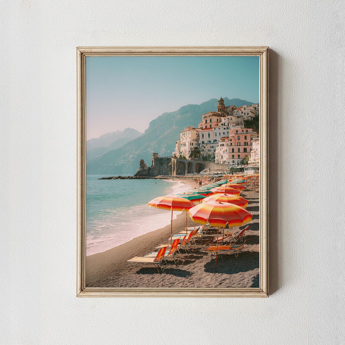 Positano Amalfi Coast Beach Orange Umbrellas Summer Photo Poster