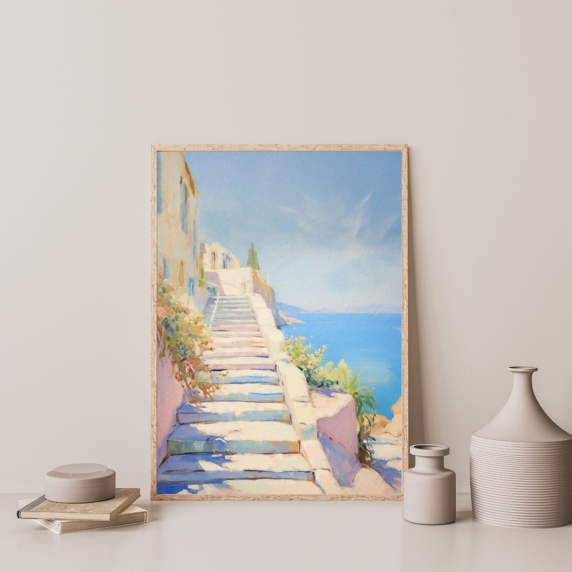 Coastal Stairs, Minimal Retro Seascape Art Print - Image 3