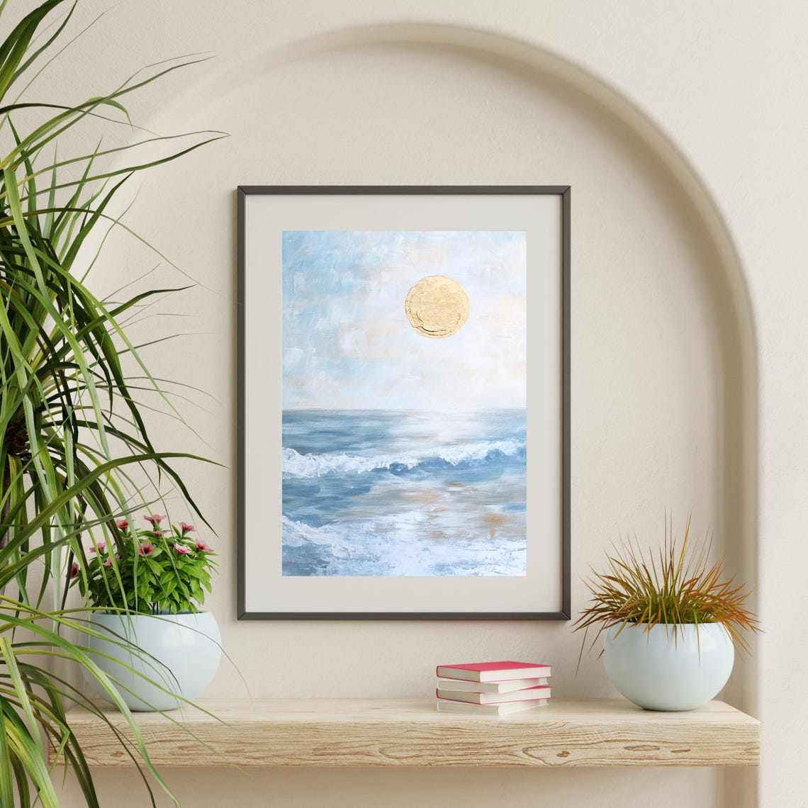 Minimalist Ocean Waves Golden Sun Coastal Beach Travel Poster - Image 2