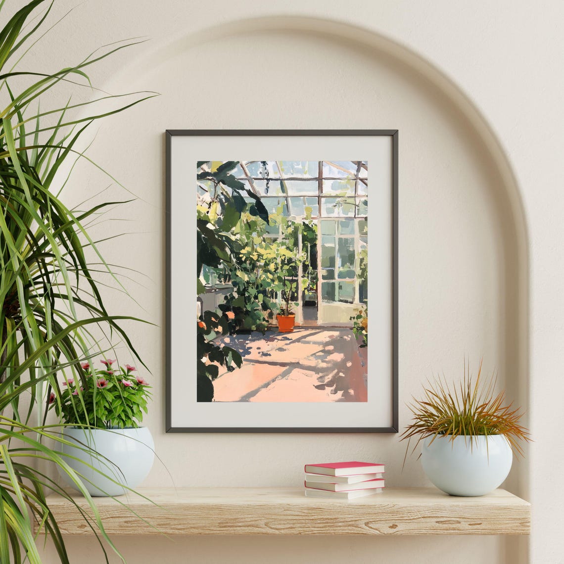 Sunlit Greenhouse Interior Lush Plants Glass Roof Vintage Art Poster - Image 2