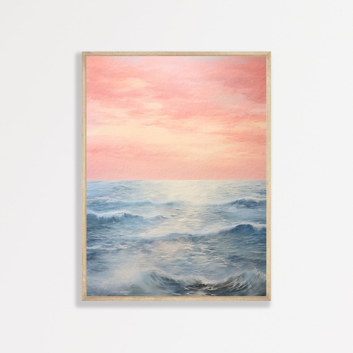 Ocean Waves Pink Sky Pastel Sunset Seascape Peaceful Coastal Poster