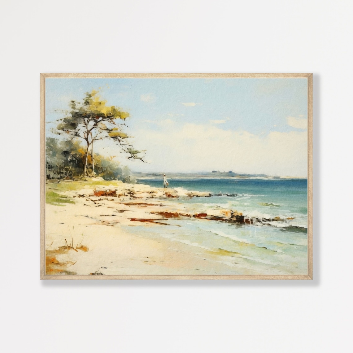 Retro Beach Seascape, Vintage Coastal Art Print